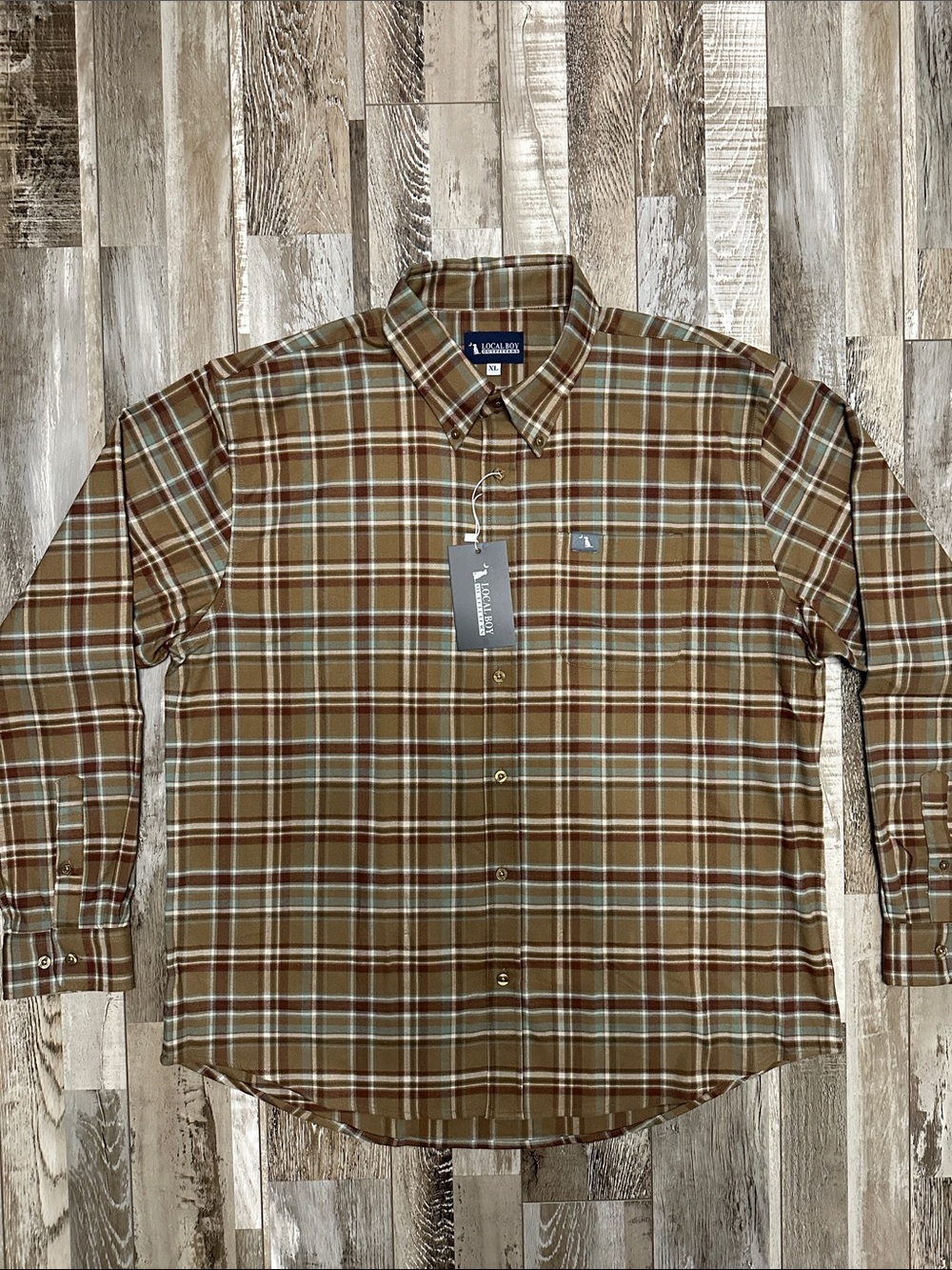 Local Boy Men's Ziegler Stretch Flannel Brown Plaid Button-Down Shirt NWT